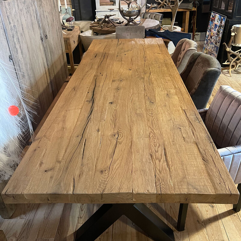 Zin Ondeugd Specialist ET 157, Oak wood dining table - eetkamertafel - Antieke tafels, tafels van  oud hout. landelijke tafels. - De Jong Interieur