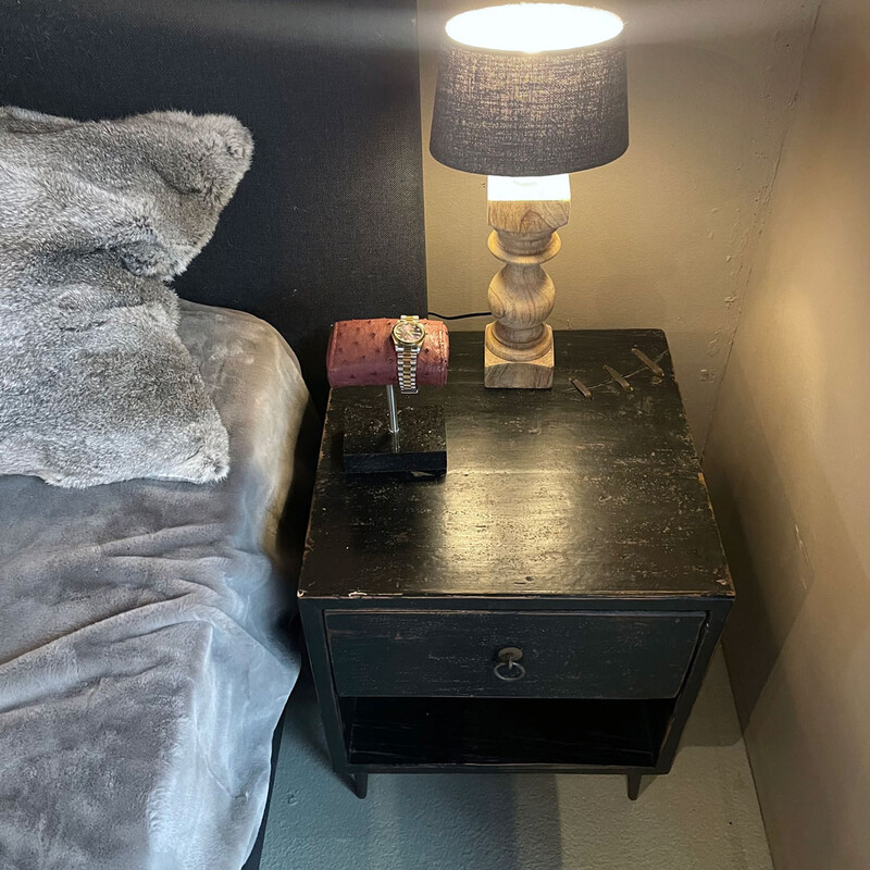 NK 122, Black bedside table with drawer and shelf