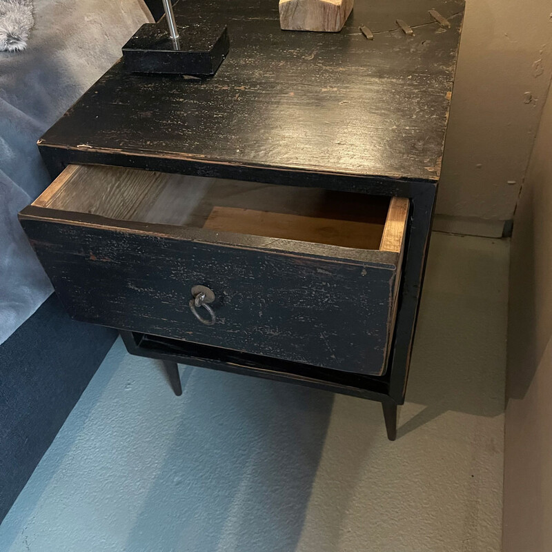 NK 122, Black bedside table with drawer and shelf